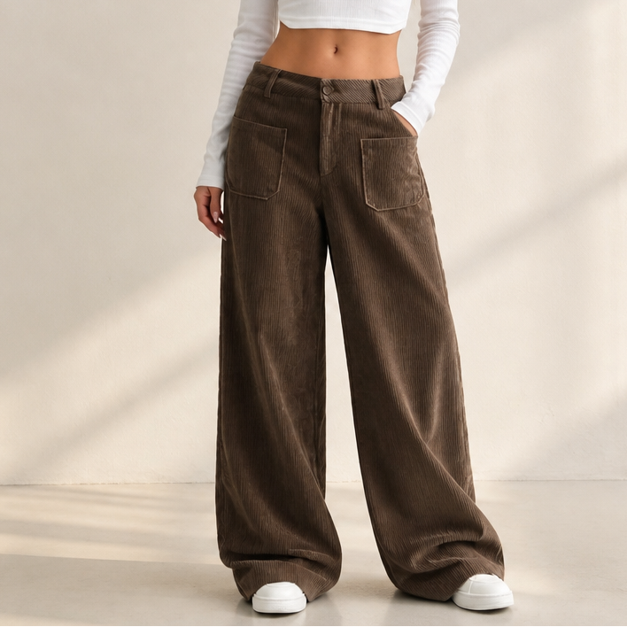 Cordelle | High-Waisted Wide-Leg Trousers – Bequeme Stretch-Cordhose für Frauen