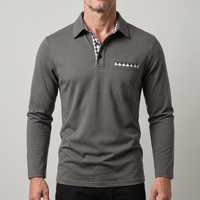 Adrian | Elegant long-sleeve polo shirt with checked details