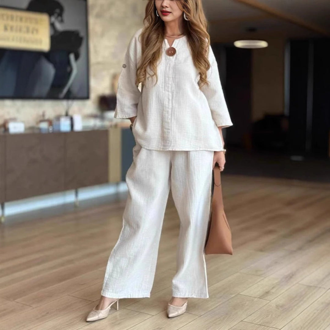 Valentina | Elegant Tunic Set with Wide-Leg Trousers
