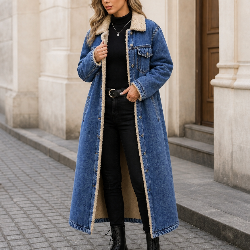 Denora | Denim Coat – Lange mit Teddyfleece-Futter für Damen