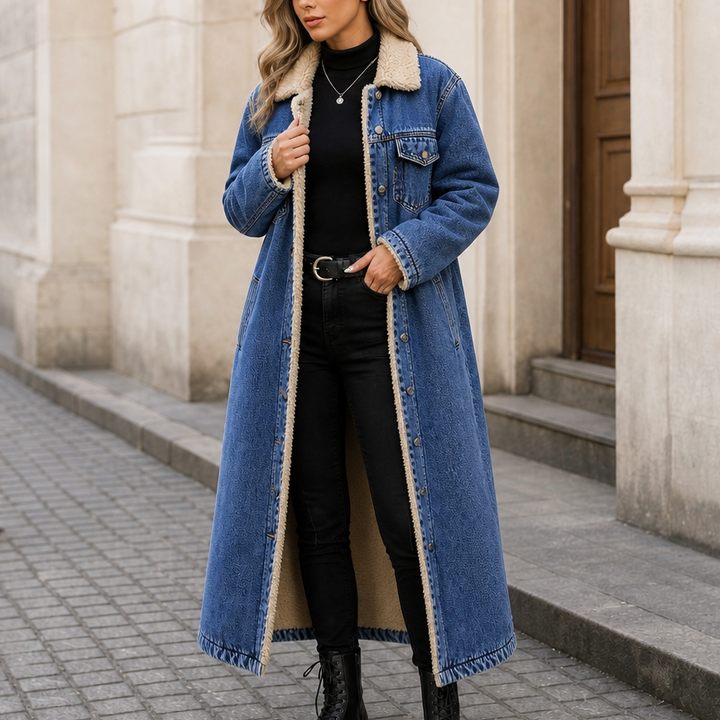 Denora | Denim Coat – Lange mit Teddyfleece-Futter für Damen