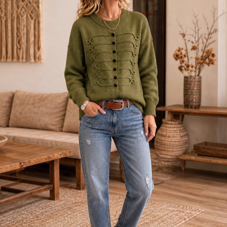 Braidenne | Strickpullover mit geflochtenen Kordeln und Knöpfen