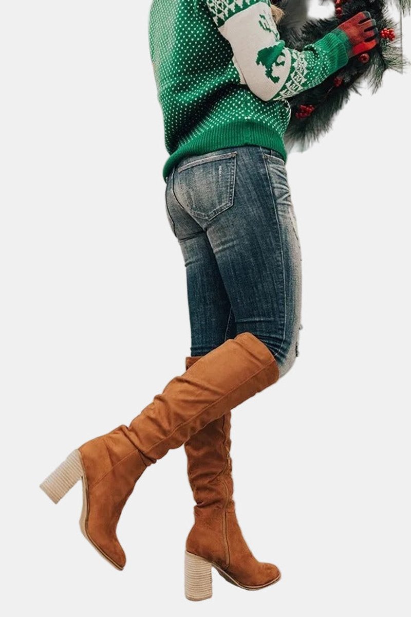 Livia | Elegante kniehohe Stretchstiefel mit Blockabsatz