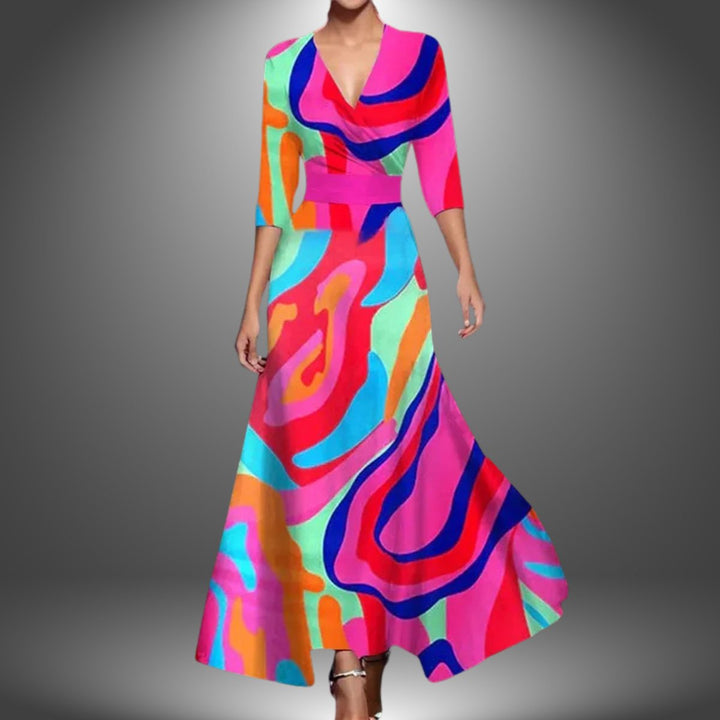 Sophia | Florales Wickel-Maxikleid mit V-Ausschnitt und 3/4-Ärmeln