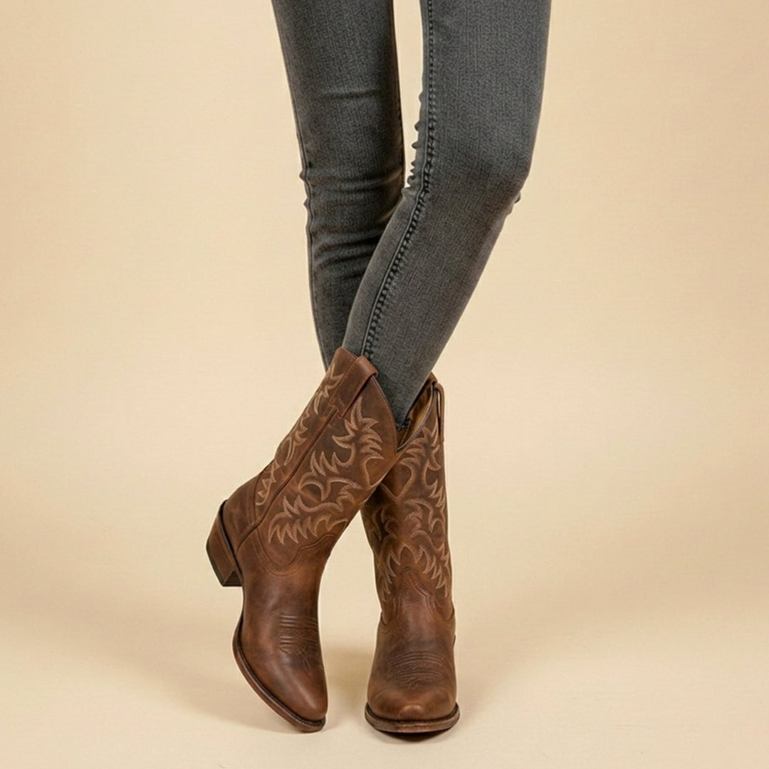Hannah | Cowboystiefel – Damen mit Western-Stickerei Blockabsatz