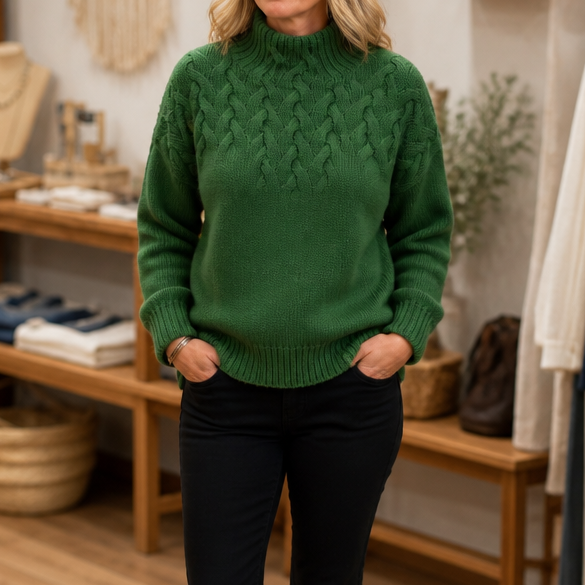 Cozette | Braided Cable-Knit Turtleneck Sweater – Warm & Stylish