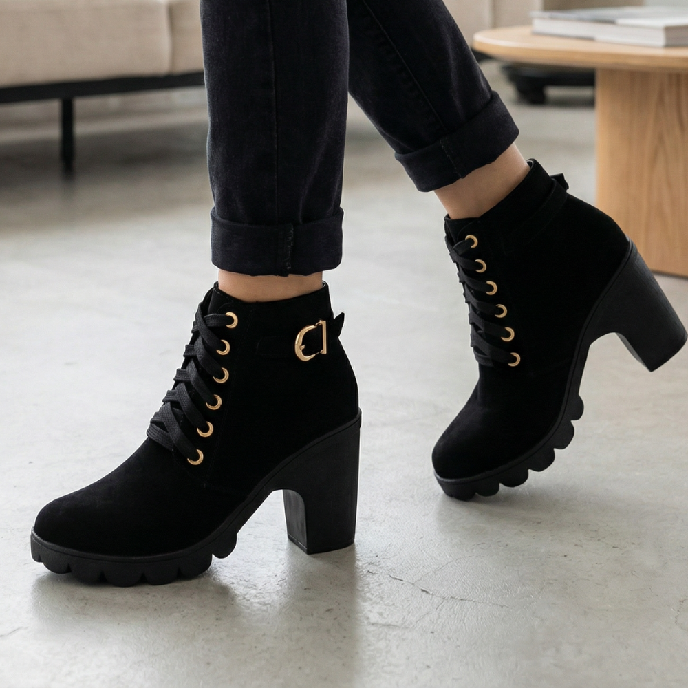Strovia | Chunky Heel Ankle Boots mit Kunstfellfutter