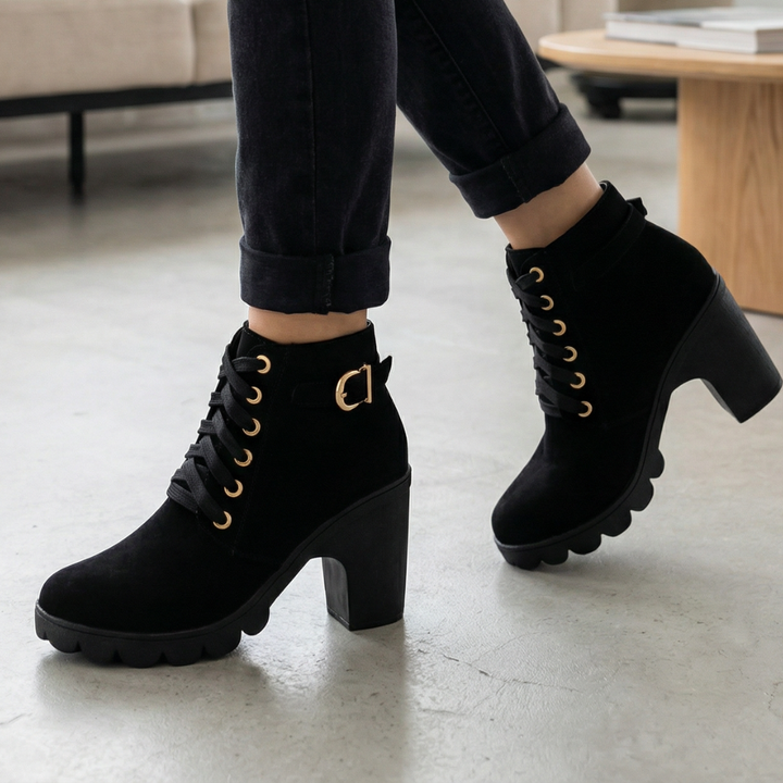 Strovia | Chunky Heel Ankle Boots mit Kunstfellfutter