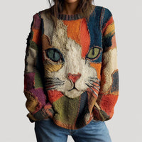 Sara | Colorful knitted sweater with a cat motif