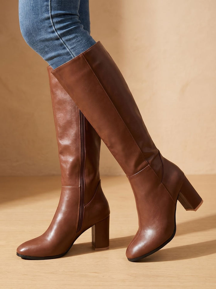 Camila | Kniehohe Stiefel – Blockabsatz mit seitlichem Reißverschluss für Frauen