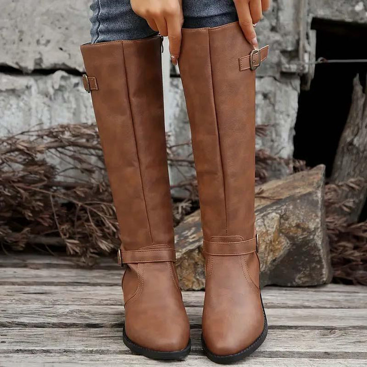 Alicia | Elegante kniehohe Stiefel in Lederoptik mit Doppelschnallen