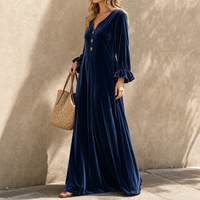 Lena | Elegantes Samtkleid in Maxilänge mit Verspielten Rüschenärmeln