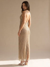 Victoria | Funkelndes Maxi-Partykleid Mit Glitzer Und Spaghettiträgern