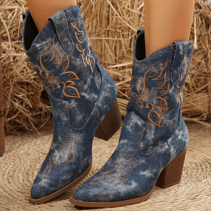 Emilia | Elegante Cowboy-Stiefel mit Blumenstickerei