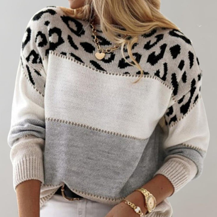 Sarah | Stylischer Leopard-Colorblock-Strickpullover