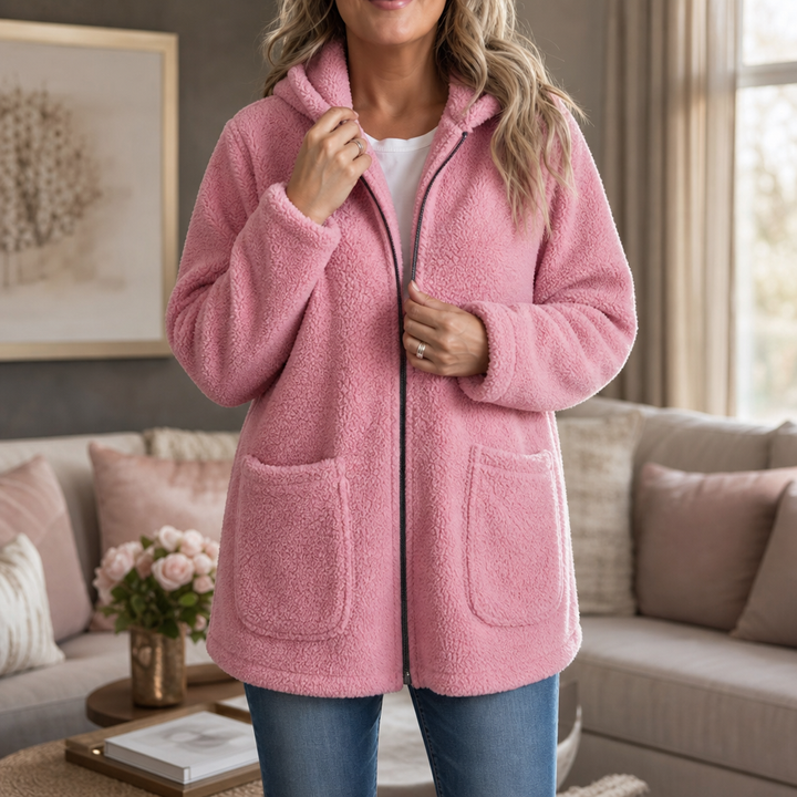 Cozelle | Plush Hooded Oversized Zip-Up Jacket – Warm und Bequem für Frauen