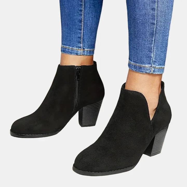 Hazel | Edle Veloursleder-Stiefeletten mit Blockabsatz
