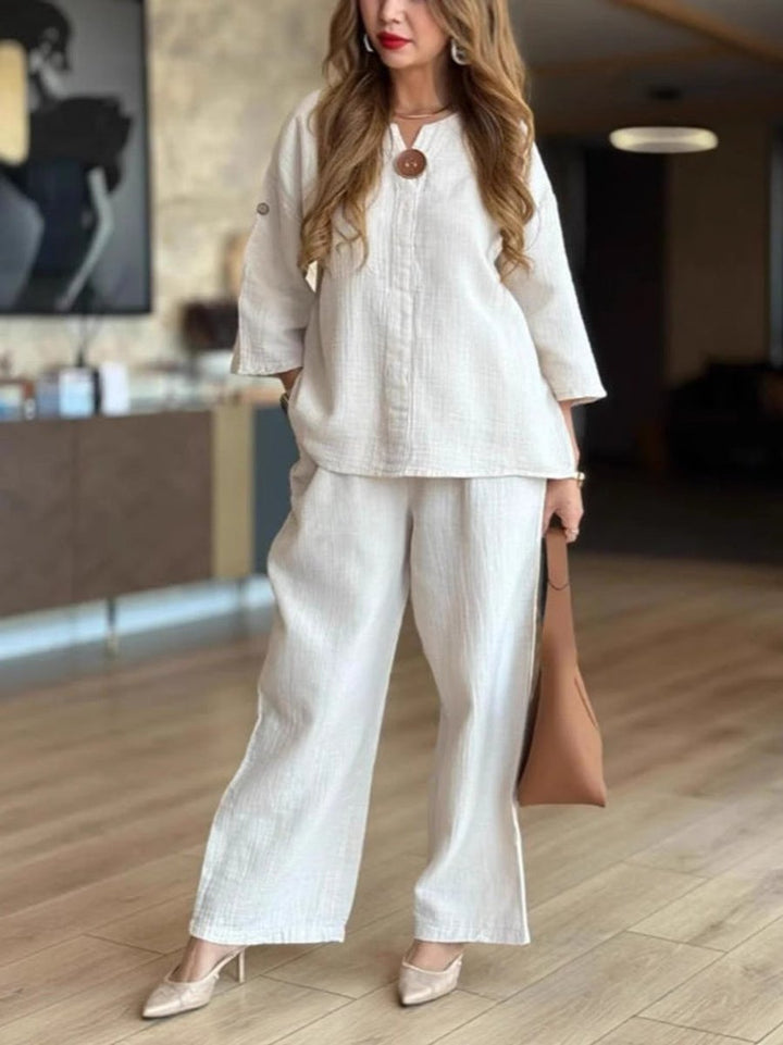 Valentina | Elegant Tunic Set with Wide-Leg Trousers