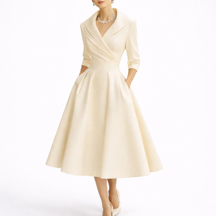 Nadine | Herbst-Hochzeitskleid Mit A-Linien-Schnitt, V-Ausschnitt Und Taschen