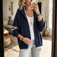 Mila | Modern knitted hoodie with a zipper and striped sleeves