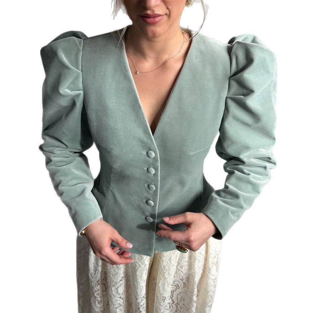 Drune | Samtblazer – Taillierter Vintage-Stil mit Puffärmeln