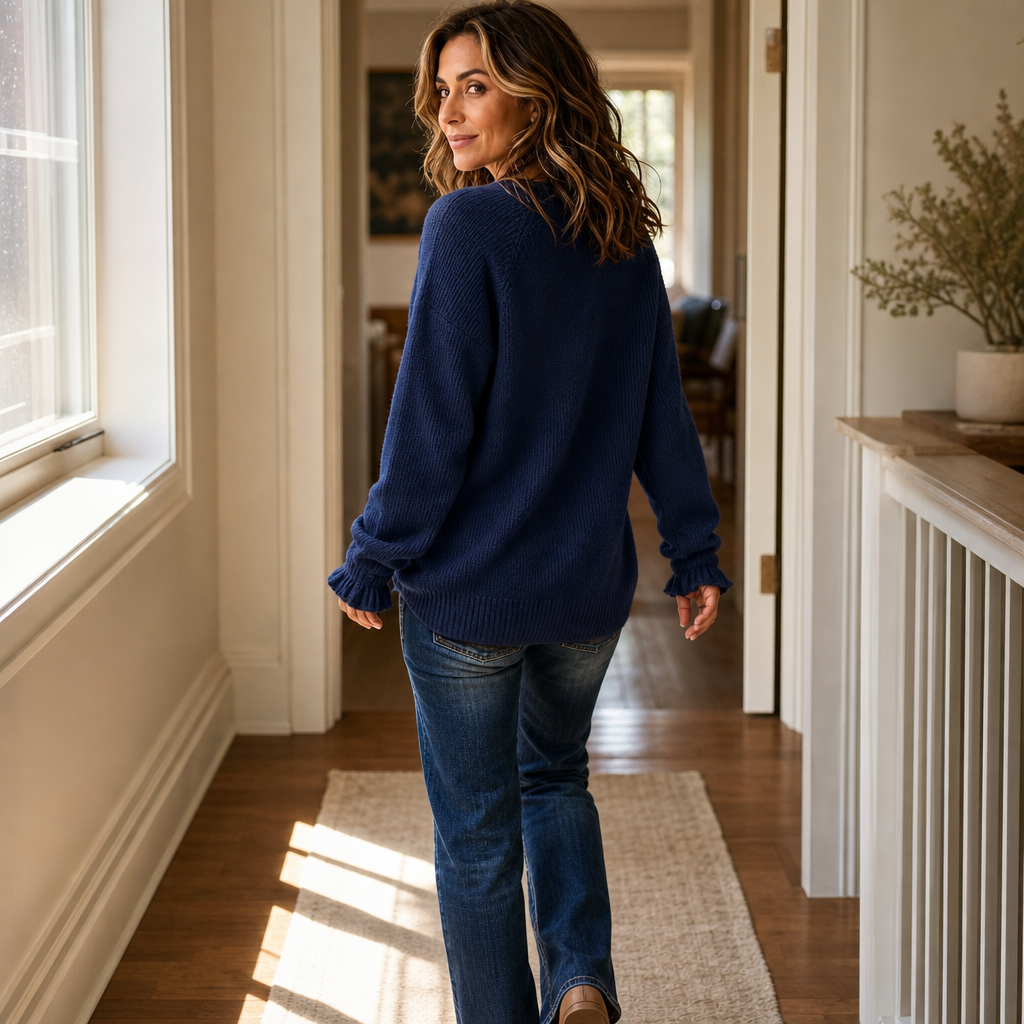 Wearbella | V-Neck Ribbed Knit Pullover Sweater – Bequem und Stilvoll