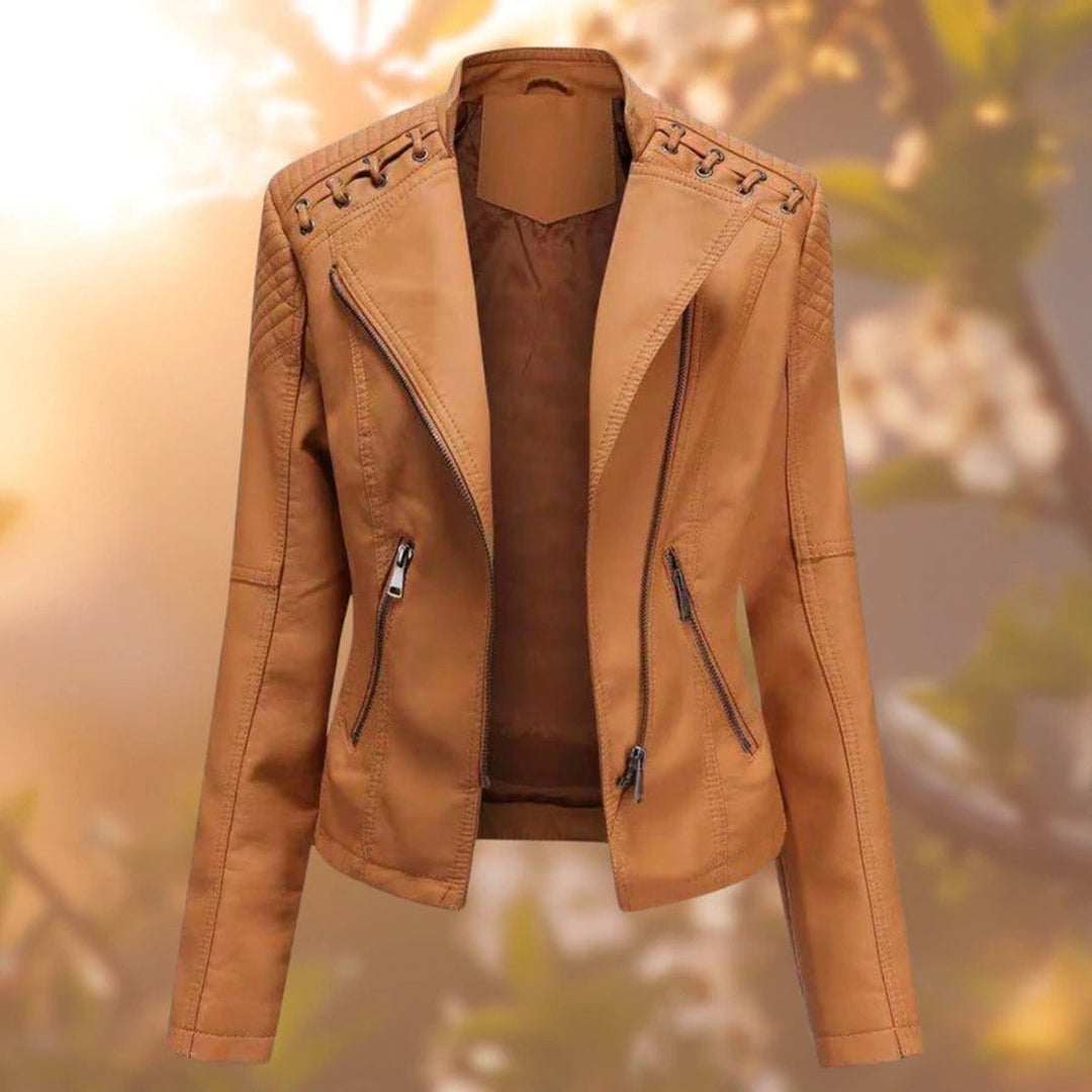 Mila | Biker-Style Zip-Up Faux Leather Jacket for Women