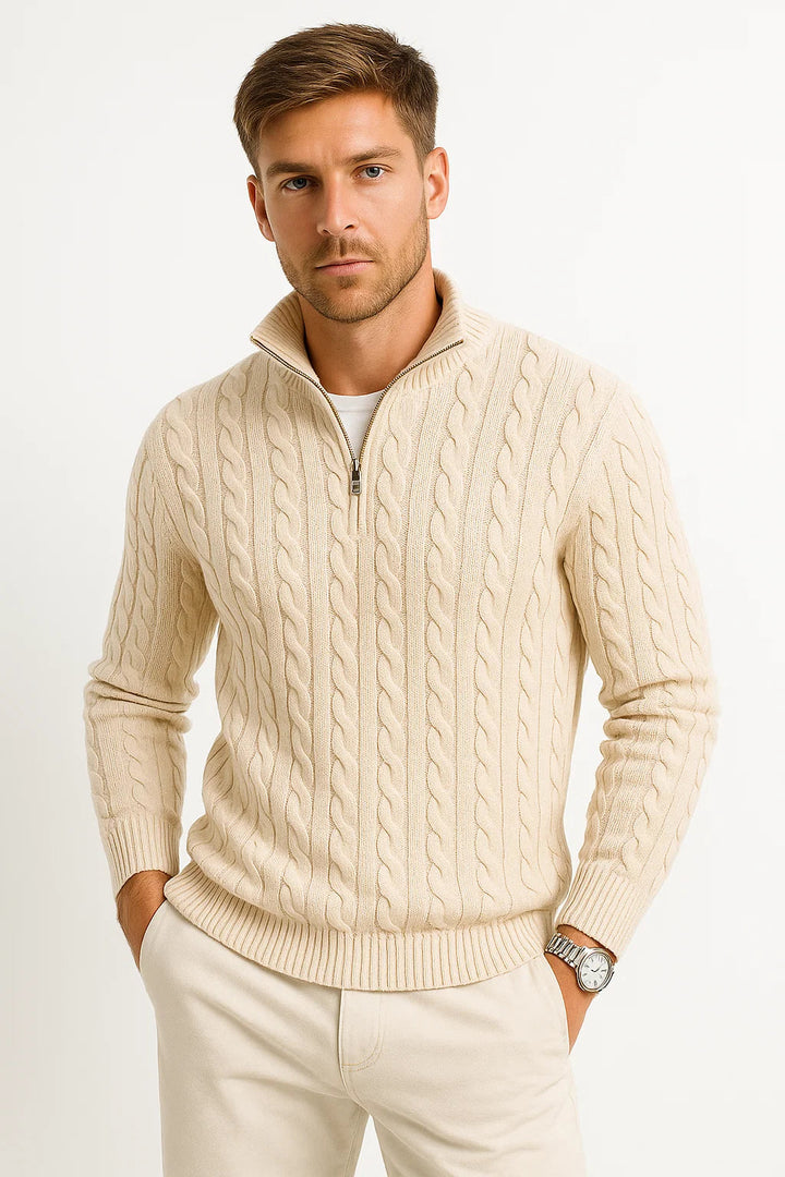Julian | Klassischer Strickpullover mit Zopfmuster und Reißverschluss