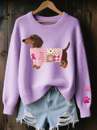 Charlotte | Bezaubernder Dackel Patchwork Strickpullover für Damen