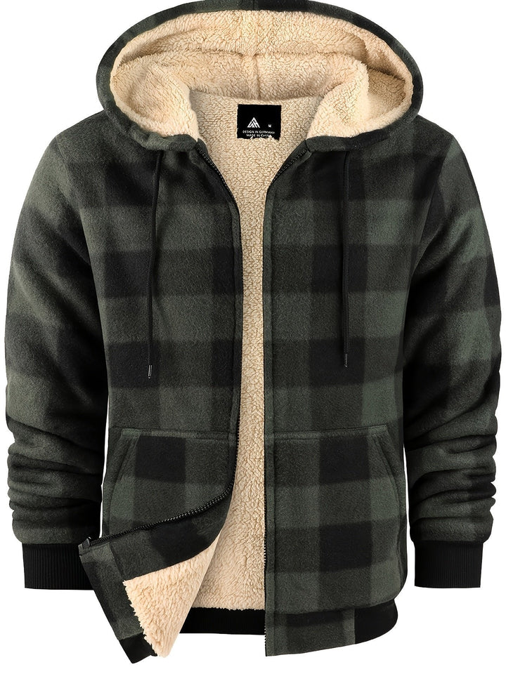 Declan | Zip-Up Hooded Jacket – Cozy Plaid Design for Men