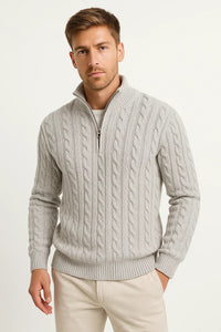 Julian | Klassischer Strickpullover mit Zopfmuster und Reißverschluss