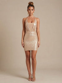 Julia | Glitzerndes Bodycon Partykleid Mit Tiefem V-Ausschnitt