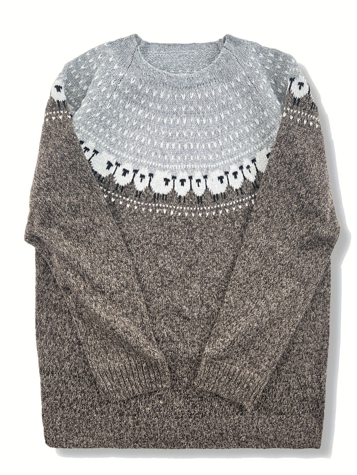Katie | Charmanter Damen Grobstrickpullover Mit Schaf-Jacquardmuster