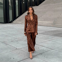 Vivienne | Elegantes Samtblazer-Set mit Doppelreihigem Blazer und Moderner Cropped-Hose