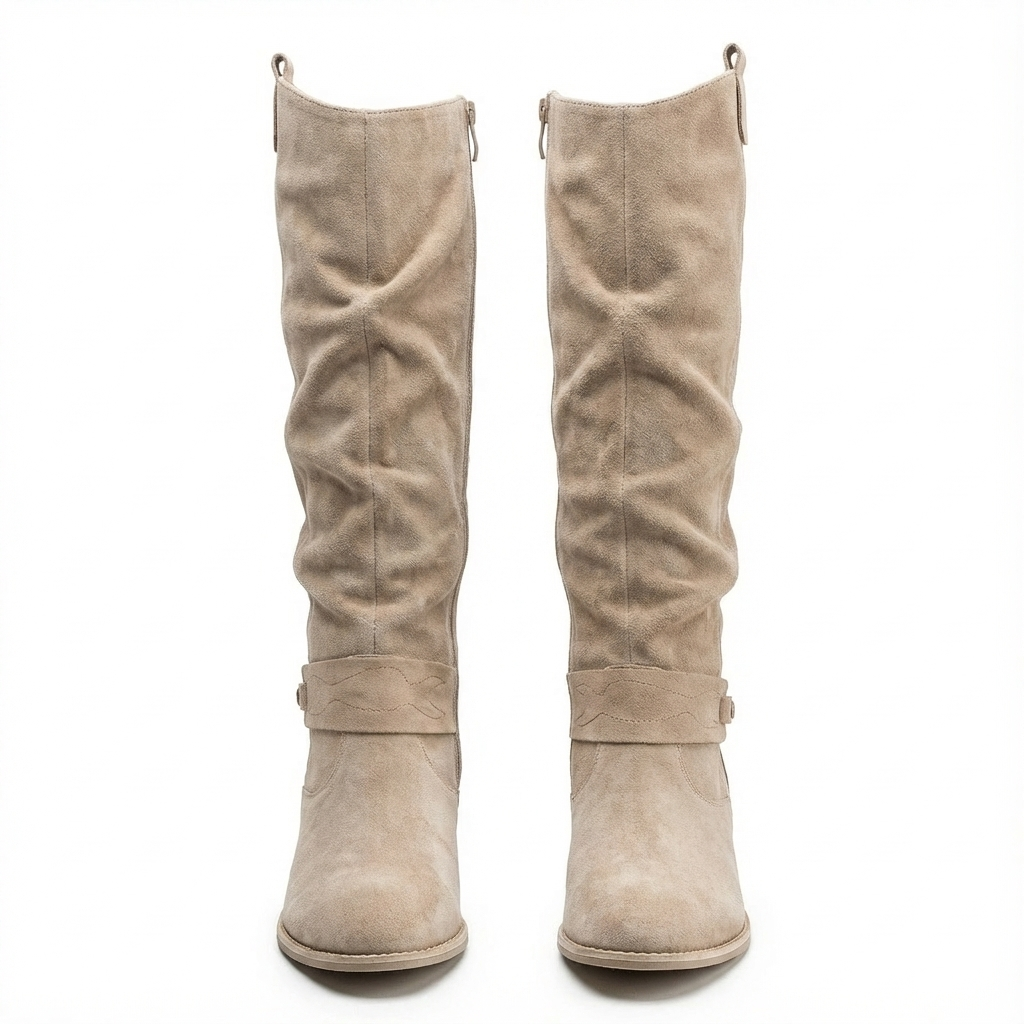 Zara | Elegante kniehohe Slouch-Stiefel mit niedrigem Blockabsatz