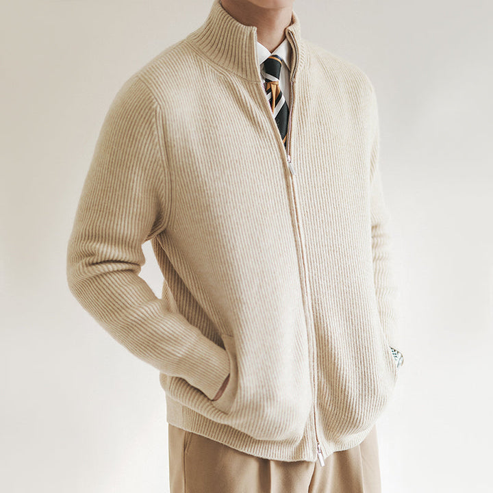 Simon | Moderner Strickpullover mit Reißverschluss und Rippstruktur