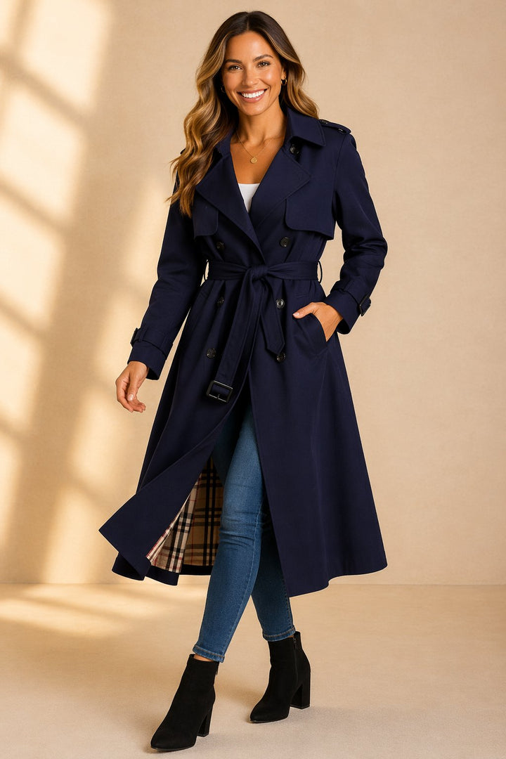 Morgan | Langer Zweireihiger Trenchcoat Mit Taillengürtel
