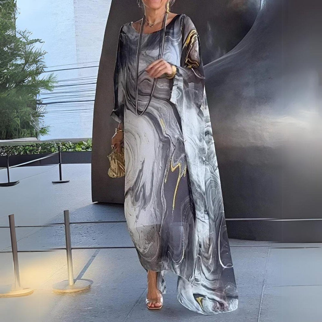 Lena | Elegantes Langarm-Maxikleid mit fließender Silhouette