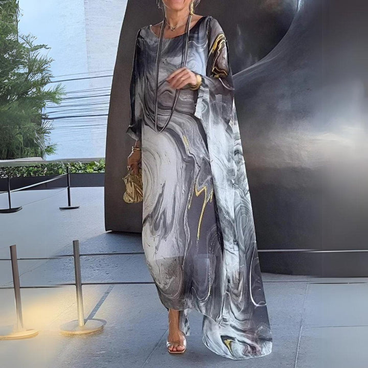 Lena | Elegantes Langarm-Maxikleid mit fließender Silhouette