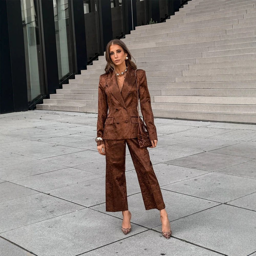 Drune | Doppelreihiges Samt-Blazer Co-Ord-Set für Damen