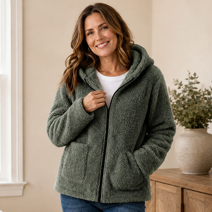 Cozyelle | Fleece-Look Kapuzenjacke für Damen – Weich und Warm